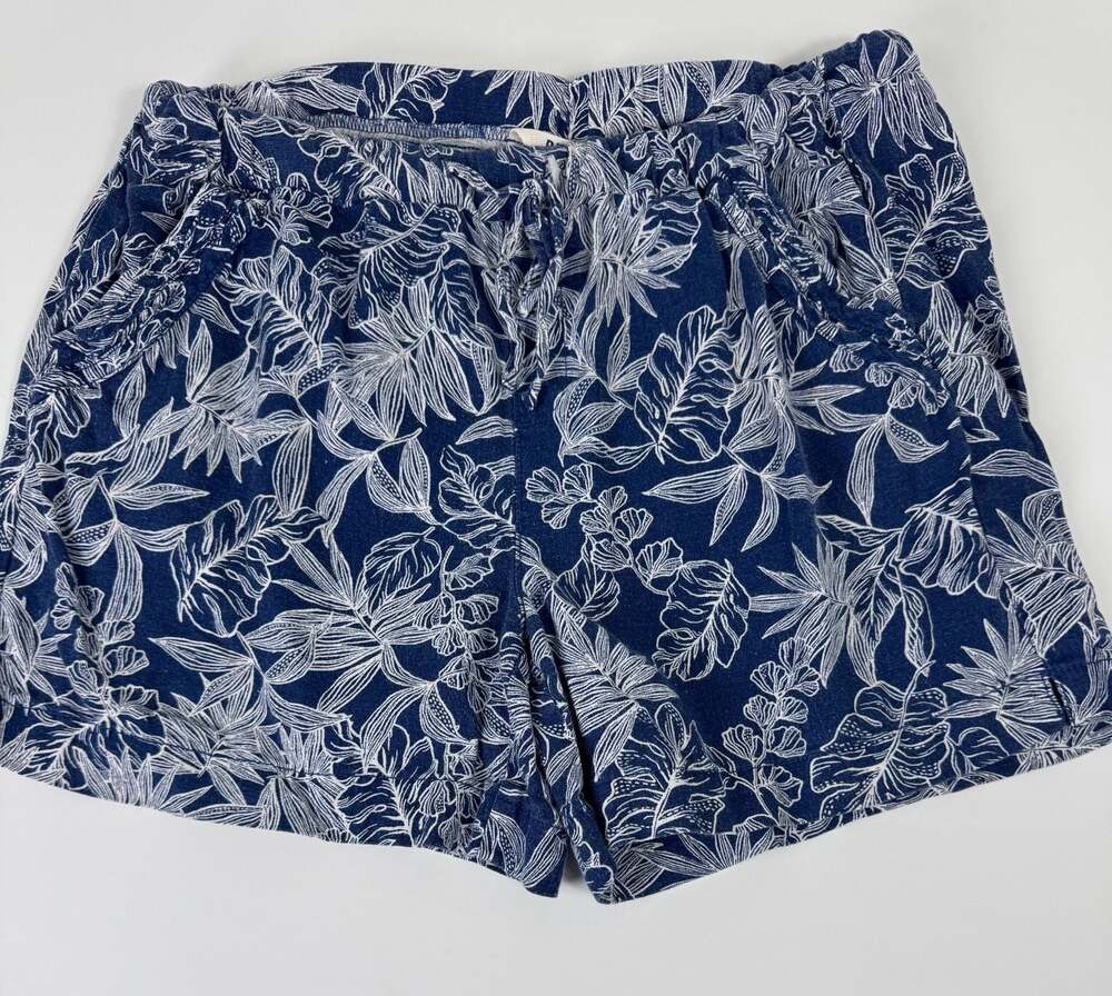 Briggs Blue and White Floral Linen Blend Pull-On Shorts